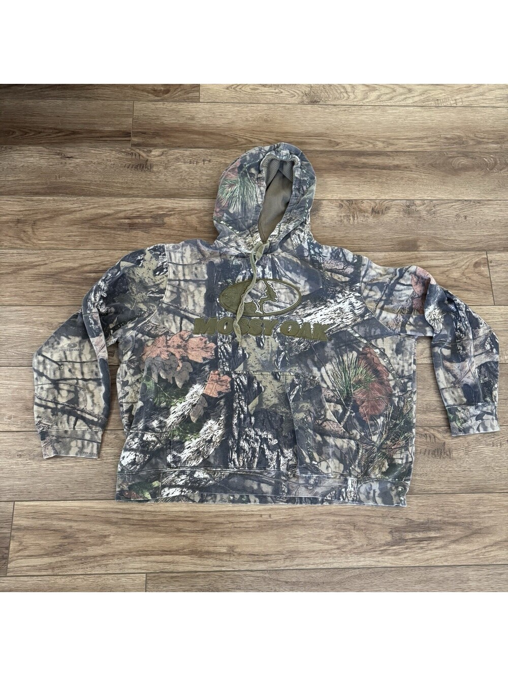 Vtg Mossy Oak Camo Hoodie Y2K Embroidered Logo 2XL Boxy